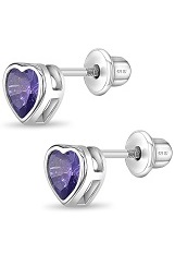 lovely 7mm heart hot purple cubic zirconia birthstone baby earrings